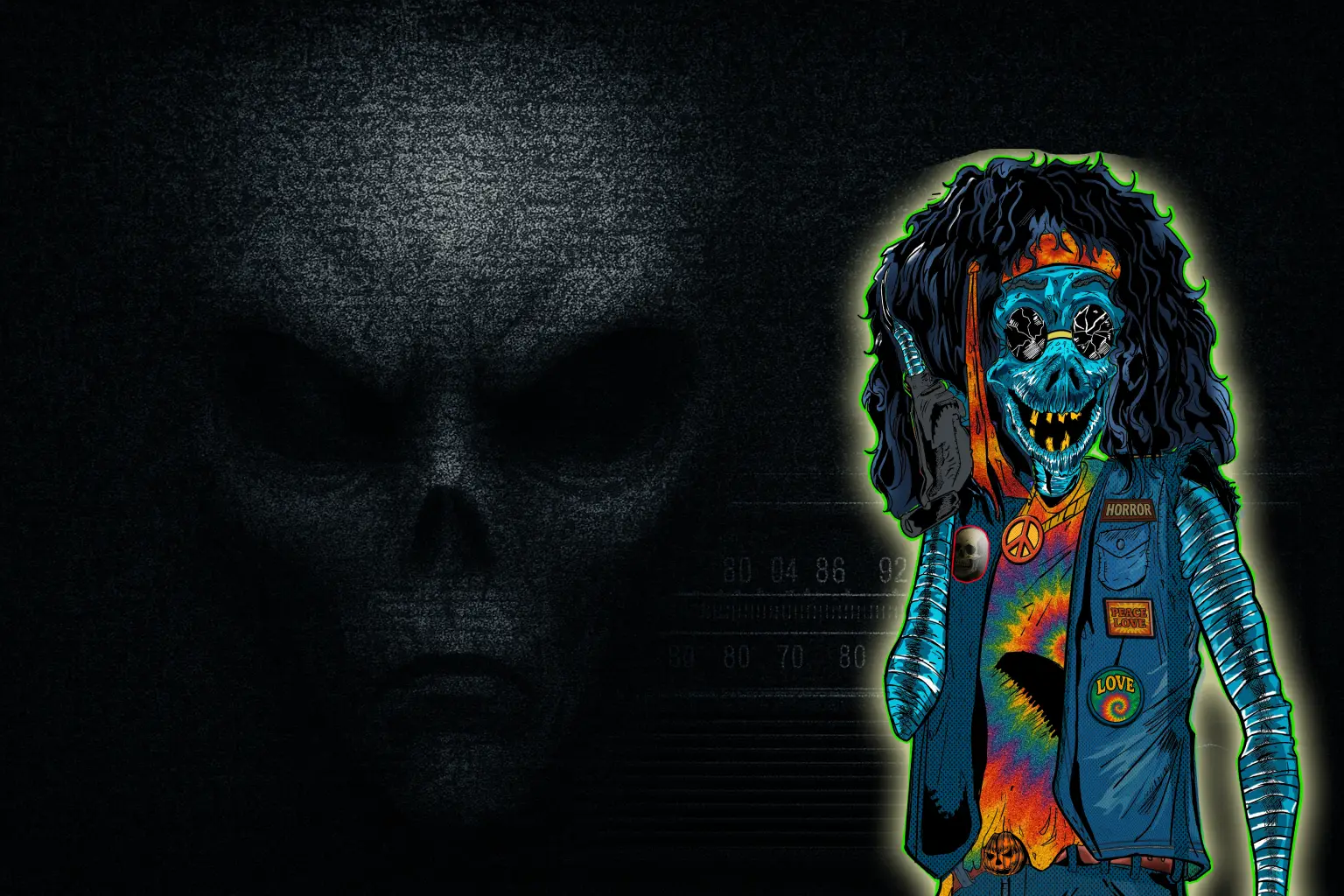 Terrifying static-filled radio with ghostly alien face—art for Memoirs of a Monster Society