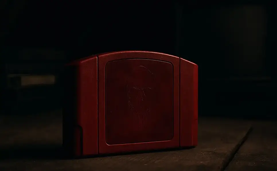 Illustration of a cursed Nintendo 64 cartridge, unlabeled and weathered, tied to the urban legend of Project Necros from Memoirs of a Monster Society.