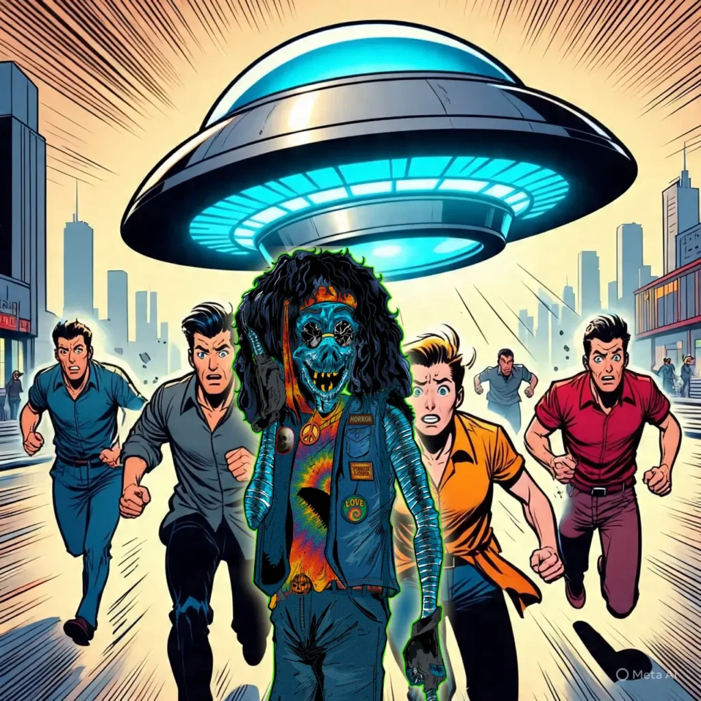 Vintage radio glowing in a dark basement—1938 Orson Welles War of the Worlds broadcast (Frankie, Memoirs of a Monster)